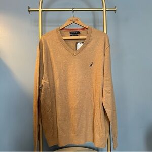 Men’s Nautical Navtech V-neck Sweater in Camel (Size XL)